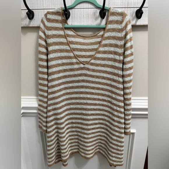 FREE PEOPLE Sweater Dress Women's Counting Stripe Swing Tunic Camel Mint Sz S - Picture 4 of 14